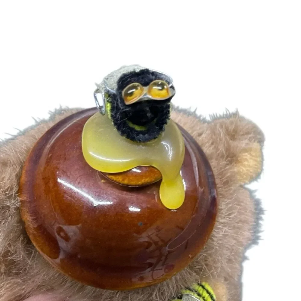 Shy & Plains 1980 Enesco Teddy Bear Plush Honey Pot Bees Dripping Stuffed Animal